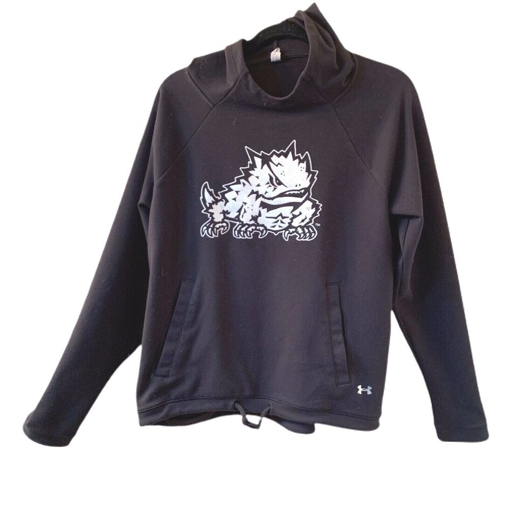 Under Armour Small Petit Black Hoodie Cold Gear Loose Sweatshirt TCU Horned Frog